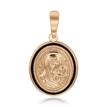 обзорное фото Нательная ладанка из золота Казанская икона Божией Матери с эмалью 036834  Золотые подвески иконки