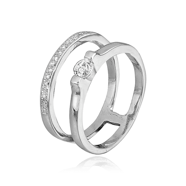 Двойное серебряное кольцо с фианитами 031258 детальное изображение ювелирного изделия Серебряные кольца со вставками Двойное серебряное кольцо с фианитами 031258 детальное изображение ювелирного изделия Серебряные кольца со вставками