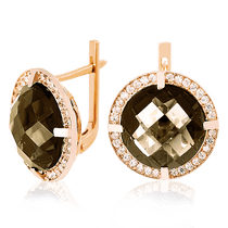 обзорное фото Золотые серьги с раухтопазом 023554  Золотые серьги с раухтопазом