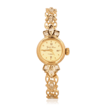 обзорное фото Женские золотые часы с ажурным браслетом с цирконами 036314  Женские золотые часы