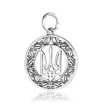 обзорное фото Круглый серебряный кулон Трезубец 037365  Украинская символика из золота и серебра