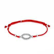обзорное фото Красная шелковая шамбала с серебряной вставкой с фианитами 026145  Серебряные женские браслеты