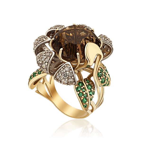 ювелирное кольцо в виде цветка с камнями ювелирное кольцо в виде цветка с камнями