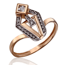 обзорное фото Кольцо золотое с камнями в необычном дизайне 033707  Золотые кольца