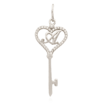 обзорное фото Серебряный кулон-ключ с буквой "А" с фианитами 024761  Серебряные подвески буквы