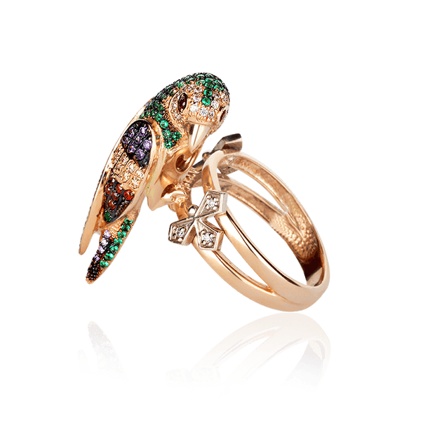 Золотое кольцо в красном золоте Попугай 025250 детальное изображение ювелирного изделия Золотые кольца с фианитом Золотое кольцо в красном золоте Попугай 025250 детальное изображение ювелирного изделия Золотые кольца с фианитом