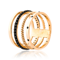 обзорное фото Оригинальное золотое кольцо с черными фианитами 032684 Золотые кольца обзорное фото Оригинальное золотое кольцо с черными фианитами 032684  Золотые кольца