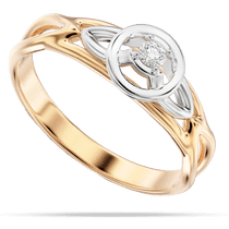 обзорное фото Женское кольцо в белом и красном золоте с одним бриллиантом 039099  Золотые кольца с бриллиантами