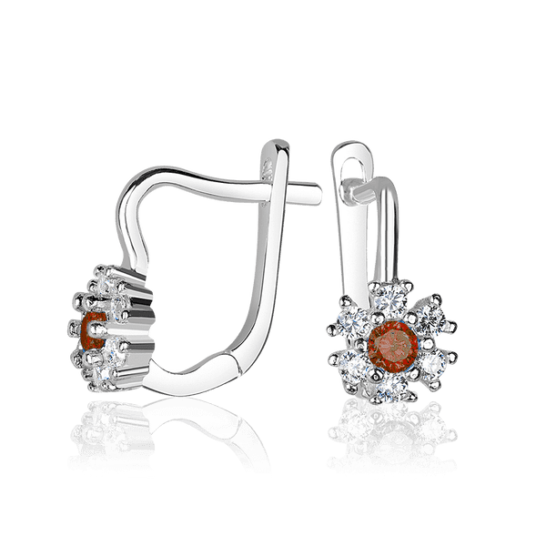 Серебряные детские серьги цветочки с красным и белым фианитом 037571 детальное изображение ювелирного изделия Детские серебряные серьги  Серебряные детские серьги цветочки с красным и белым фианитом 037571 детальное изображение ювелирного изделия Детские серебряные серьги