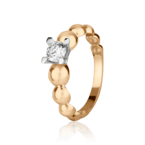 обзорное фото Кольцо в красно-белом золоте с фианитом 027500  Золотые кольца для помолвки с цирконием