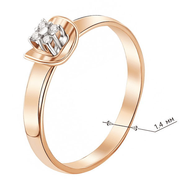 Золотое кольцо из бриллиантов, образующих цветочный мотив на приподнятой оправе  Золотое кольцо из бриллиантов, образующих цветочный мотив на приподнятой оправе