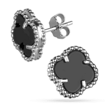 обзорное фото Гвоздики Клевер с ониксом 038346  Серебряные серьги с камнями