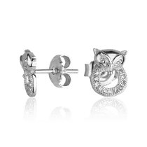 обзорное фото Серебряные серьги-гвоздики Лисичка с фианитами 027361  Серебряные серьги с камнями
