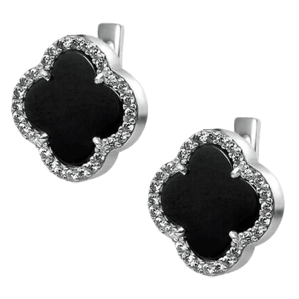 Серебряные серьги с ониксом и фианитами Клевер 037743 детальное изображение ювелирного изделия Серебряные серьги с камнями Серебряные серьги с ониксом и фианитами Клевер 037743 детальное изображение ювелирного изделия Серебряные серьги с камнями