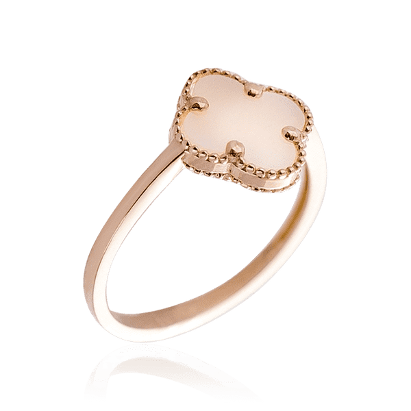 золотое кольцо клевер с перламутом золотое кольцо клевер с перламутом