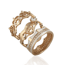 обзорное фото Золотое кольцо-трансформер Корона с фианитом 028719  Золотые кольца с эмалью