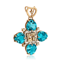 обзорное фото Золотой кулон в виде крестика с голубым топазом и бриллиантами 035779  Золотые подвески