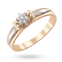 обзорное фото Комбинированное кольцо с бриллиантовой композицией в форме цветка 040668  Золотые кольца с бриллиантами