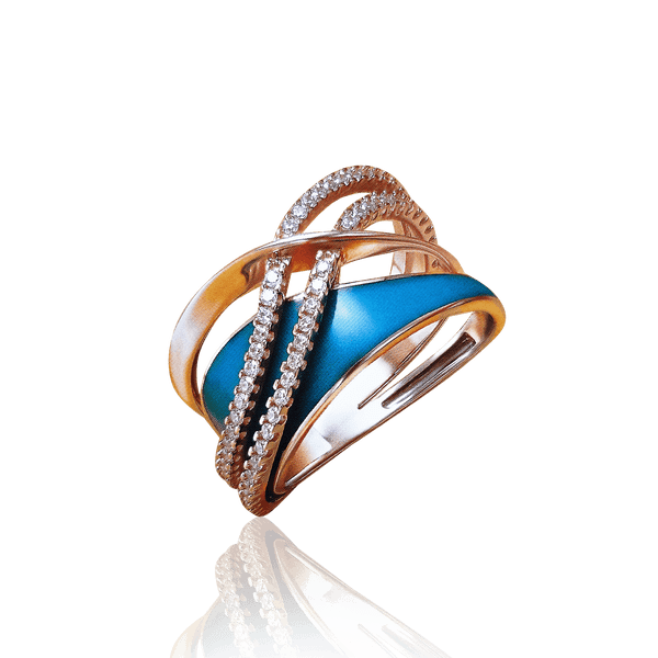 Кольцо из красного золота с голубой эмалью и фианитами 030797 детальное изображение ювелирного изделия Золотые кольца Кольцо из красного золота с голубой эмалью и фианитами 030797 детальное изображение ювелирного изделия Золотые кольца
