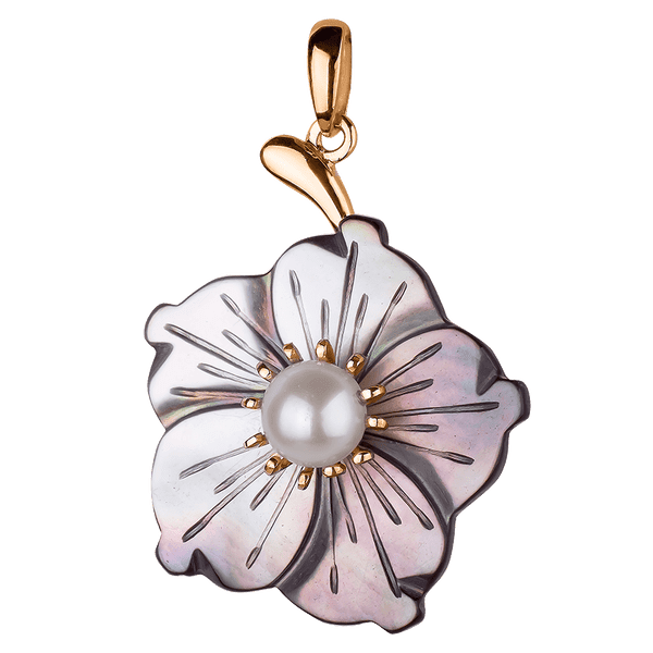 Золотой кулон Цветок с жемчугом и перламутром 036573 детальное изображение ювелирного изделия Золотые подвески Золотой кулон Цветок с жемчугом и перламутром 036573 детальное изображение ювелирного изделия Золотые подвески