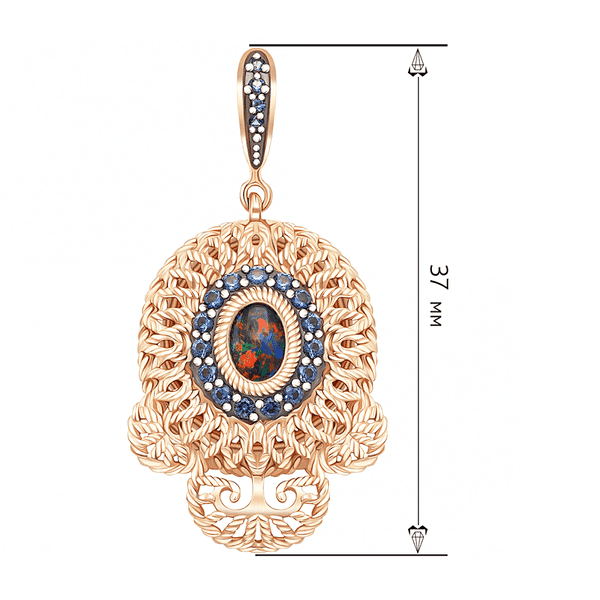 Ажурная золотая подвеска с опалом овальной огранки и россыпью фианитов 