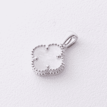 обзорное фото Подвеска "Клевер" в белом золоте с перламутром 041077  Подарки для души