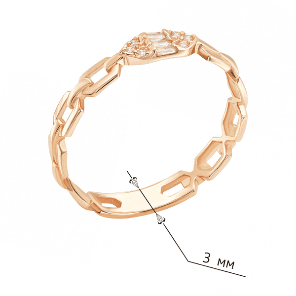 Золотое кольцо в форме цепочки и центральным элементом украшенным фианитами Золотое кольцо в форме цепочки и центральным элементом украшенным фианитами