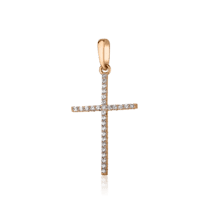 обзорное фото Золотой крестик с белыми фианитами 028030  Декоративные золотые крестики