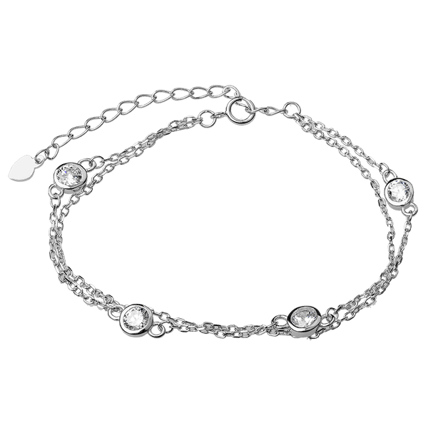 Серебряный двойной браслет на руку с канчинчиками из белых фианитов 925 пробы 039704 детальное изображение ювелирного изделия Серебряные женские браслеты Серебряный двойной браслет на руку с канчинчиками из белых фианитов 925 пробы 039704 детальное изображение ювелирного изделия Серебряные женские браслеты