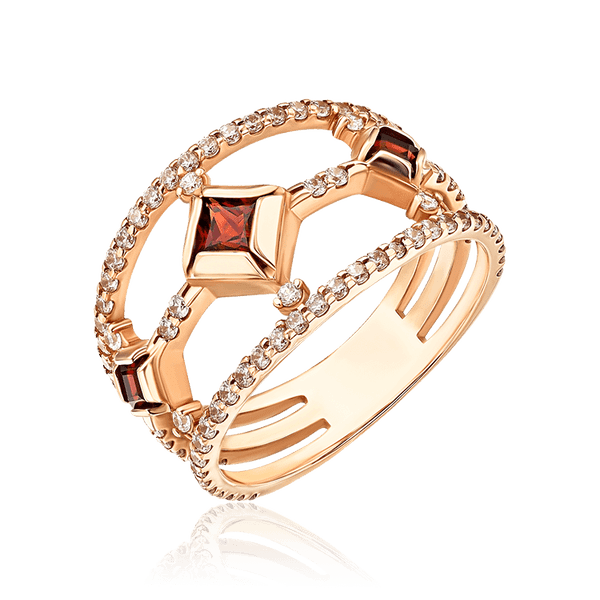 Женское золотое кольцо с гранатами и фианитами 036069 детальное изображение ювелирного изделия Золотые кольца Женское золотое кольцо с гранатами и фианитами 036069 детальное изображение ювелирного изделия Золотые кольца