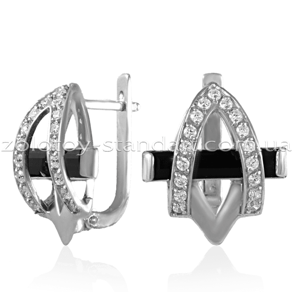 Серебряные серьги с ониксом 459205С детальное изображение ювелирного изделия Серебряные серьги с камнями