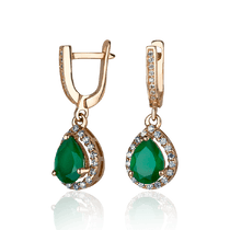 обзорное фото Золотые серьги Капля с халцедоном и фианитами 031951 Золотые серьги с халцедоном обзорное фото Золотые серьги Капля с халцедоном и фианитами 031951  Золотые серьги с халцедоном