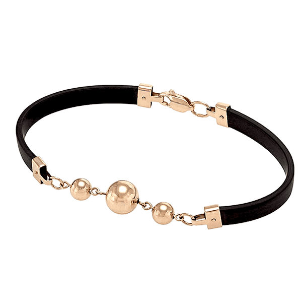 Каучуковый браслет с золотым замком и вставками-шариками 024588 детальное изображение ювелирного изделия Золотые браслеты с каучуком