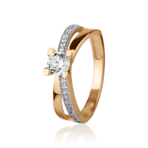 обзорное фото Кольцо в красно-белом золоте с фианитами 027502  Золотые кольца для помолвки с цирконием