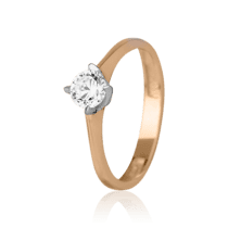 обзорное фото Кольцо в красно-белом золоте с фианитом 027510  Золотые кольца для помолвки с цирконием