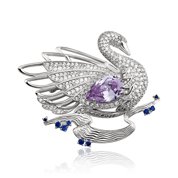Серебряная брошь с фианитами Лебедь 036405 детальное изображение ювелирного изделия Серебряные броши