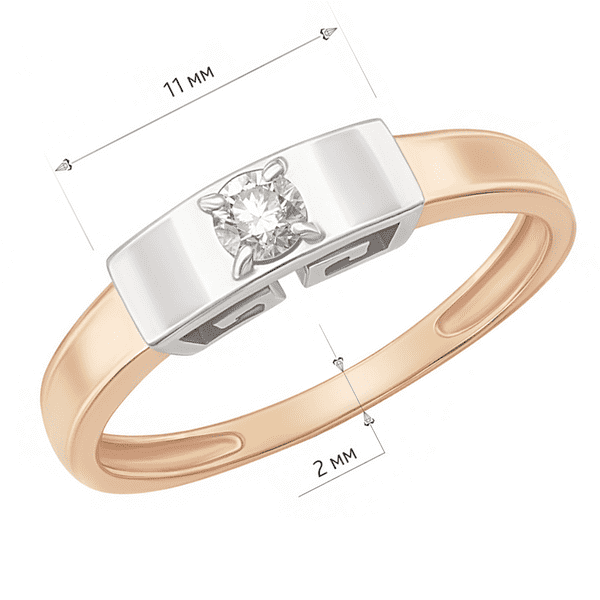 Золотое кольцо с бриллиантом закрепленным на основе сбоку которого геометрический орнамент Золотое кольцо с бриллиантом закрепленным на основе сбоку которого геометрический орнамент