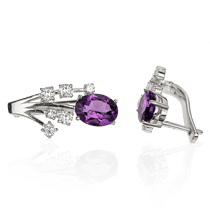 обзорное фото Серьги из белого золота с аметистом и бриллиантами Mulberry E0468 Золотые серьги с аметистом обзорное фото Серьги из белого золота с аметистом и бриллиантами Mulberry E0468  Золотые серьги с аметистом