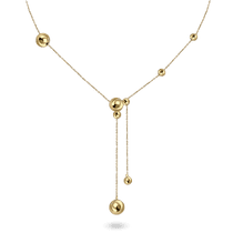 обзорное фото Колье в желтом золоте якорного плетения украшено асимметрично шариками разных размеров 041156  Золотое колье без камней