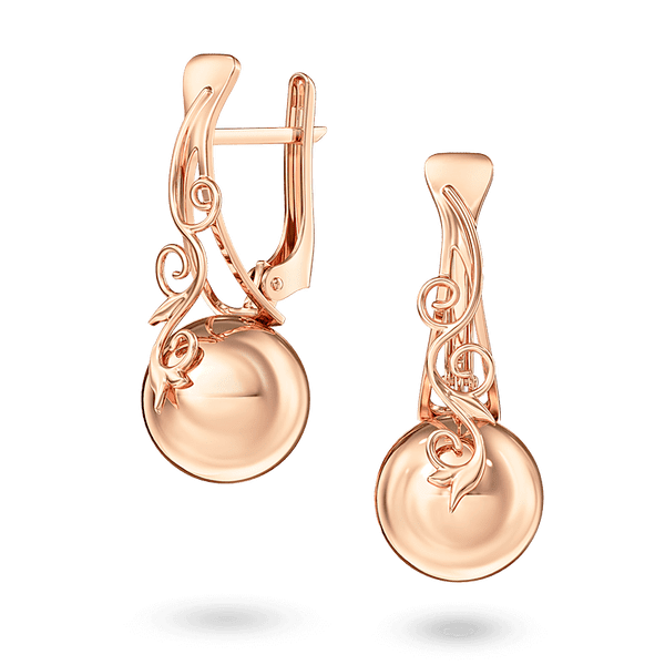 Золотые серьги шарики с узором 410060 детальное изображение ювелирного изделия Золотые серьги с английским замком