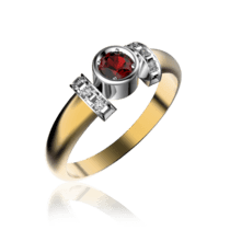 обзорное фото Золотое кольцо с бриллиантами и рубином 030497  Золотые кольца с рубином