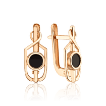 обзорное фото Стильные золотые серьги с чёрным агатом 035246 Золотые серьги обзорное фото Стильные золотые серьги с чёрным агатом 035246  Золотые серьги