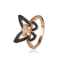 обзорное фото Золотое кольцо Бабочка с фианитами 028042  Золотые кольца с фианитом