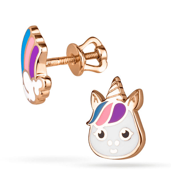 Золотые детские серьги-гвоздики Единорожка и радуга 040067 детальное изображение ювелирного изделия Серьги без камней Золотые детские серьги-гвоздики Единорожка и радуга 040067 детальное изображение ювелирного изделия Серьги без камней