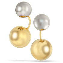 обзорное фото Золотые серьги в форме шариков разного размера из лимонного и белого золота 040808  Золотые серьги без вставок