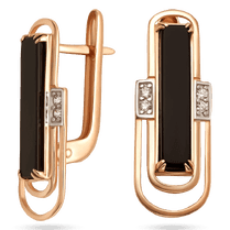 обзорное фото Женские серьги с черным агатом и белыми фианитами в красном золоте 039530 Золотые серьги с агатом обзорное фото Женские серьги с черным агатом и белыми фианитами в красном золоте 039530  Золотые серьги с агатом