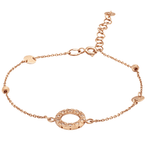 обзорное фото Женский браслет из красного золота с фианитами, ажурными шариками и глянцевыми монетками 038986 Золотые браслеты с цирконием (фианитами) обзорное фото Женский браслет из красного золота с фианитами, ажурными шариками и глянцевыми монетками 038986  Золотые браслеты с цирконием (фианитами)