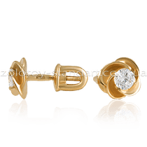 обзорное фото Золотые серьги гвоздики Цветы 387  Серьги с камнями