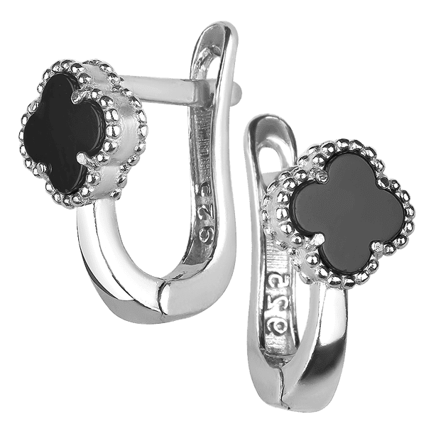 Серебряные серьги с ониксом Клевер 038313 детальное изображение ювелирного изделия Серебряные серьги с камнями Серебряные серьги с ониксом Клевер 038313 детальное изображение ювелирного изделия Серебряные серьги с камнями