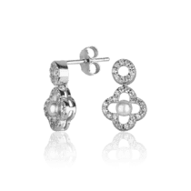 обзорное фото Серебряные серьги-гвоздики в стиле VAN CLEEF с фианитами 027346  Серебряные серьги с камнями